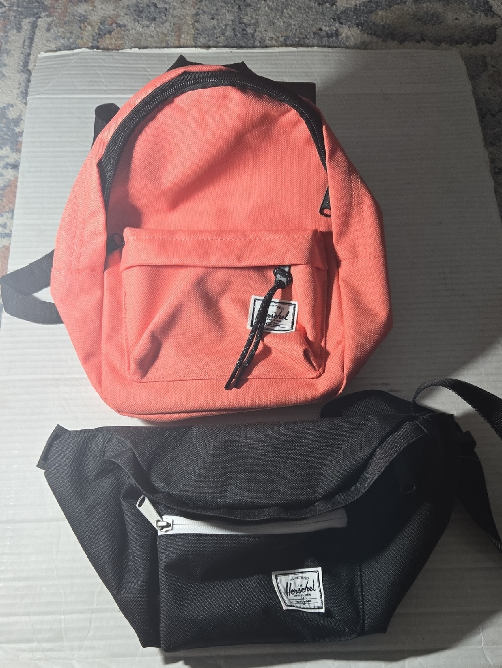 Herschel Coral Pink Mini Backpack with Black Crossbody Bag